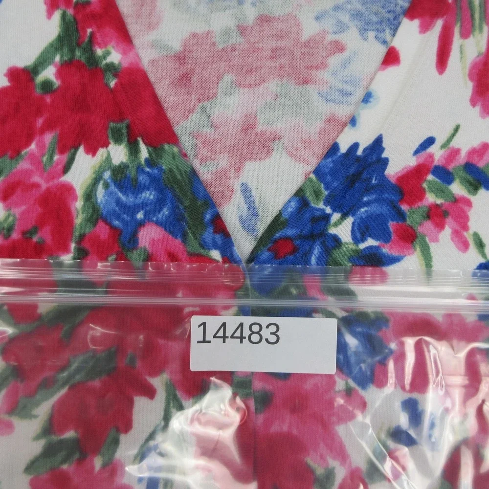 Talbots Cardigan Sweater Womens Large Multicolor‎ Floral V Neck Short Sleeve